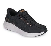 Skechers Baskets Contour Foam Golden HourSneaker pour Femme, Cuir Duraleather Noir et Bordure Or Rose, 39 EU