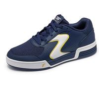 Skechers Baskets Classiques Viper Court pour Homme, Cuir Bleu Marine, Textile synthétique, Bordure Jaune, 45 EU