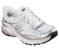 Skechers Baskets de Sport Stamina pour Femme, Cuir Duraleather argenté Blanc Maille Bordure Rose, 39 EU