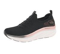 Skechers Baskets D'lux Walker Let It Glow pour Femme, Tricot Noir avec Bordure Or Rose, 37.5 EU