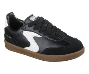 Skechers Baskets Hotshot Junior Varsity pour garçon, Cuir synthétique Noir, Bordure Blanche, 11 UK Child