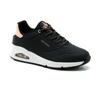 Skechers Baskets Uno Shimmer Away – Durabuck noir, Duraleather or rose, Femme Taille 40