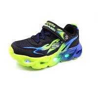 Skechers Baskets Thermo-Flash pour garçon, Maille synthétique Noire, Bordure Bleue Citron Vert, 9.5 UK Child