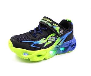 Skechers Baskets Thermo-Flash pour garçon, Maille synthétique Noire, Bordure Bleue Citron Vert, 9.5 UK Child