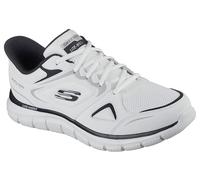 Skechers Baskets Track Ezral pour Homme, Cuir Blanc Maille PU Noir, 47.5 EU