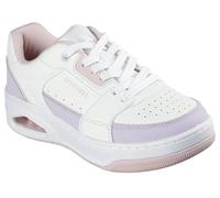 Skechers Baskets Uno Court Courted Style pour Femme, Cuir Blanc Duraleather Garniture Rose Lavande, 37.5 EU