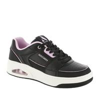 Skechers Baskets Uno Court Courted Style pour Femme, Garniture en Cuir Noir et Rose Dura, 37.5 EU