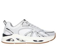 Skechers Baskets Uno Ego Aurair pour Homme, Maille thermofusible en Cuir Duraleather Blanc et argenté, 44 EU