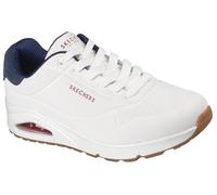 Skechers Baskets Uno pour Femme, Blanc Durabuck en Daim Bleu Marine avec empiècement en Maille Rouge, 46 EU
