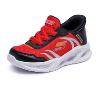 Skechers Bébé garçon Meteor-Lights Brisk-Beams Slip-in ENTRAINEUSE, Red Synthetic/Textile/Black & Orange Trim, 23 EU