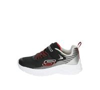 Skechers Boys, Baskets, Black Textile/Synthetic/Silver & Red Trim,