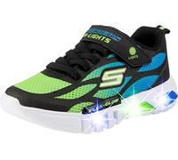 Skechers Boy's Flex-Glow Dezlom Trainers, Black Synthetic/ Textile/ Blue & Lime Trim, 34 EU