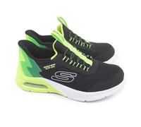 Skechers Microspec Max Brisk-Stripe Basket, Black Textile/Synthetic/Lime Trim, 28 EU
