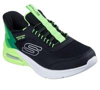 Skechers Microspec Max Brisk-Stripe Basket, Black Textile/Synthetic/Lime Trim, 28.5 EU