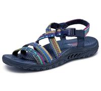 Skechers Bride arrière tissée à lanières Reggae Sew Me Boho pour femme, Bleu marine/multicolore, 38.5 EU