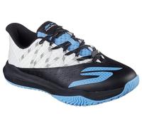 Skechers Homme Viper Court Rally Basket, Cuir Blanc, Cuir Noir, Maille Bleue, 46 EU