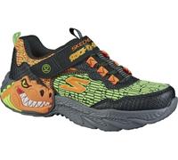 Skechers Dino-Lights, baskets garçon à scratch en noir et orange, semelle Skechers, semelle extérieure tendance