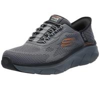 Skechers D'lux Walker 2.0 Rezinate Chaussures à Enfiler Mains Libres pour Homme, Gris Anthracite/Orange, 9.5 X-Wide