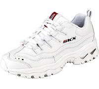 Skechers Energy Timeless Vision Baskets Basses pour Femme Pointure 37, Cuir Blanc, Bordure Rouge Marine, 37