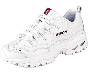 Skechers Energy Timeless Vision Baskets Basses pour Femme Pointure 37, Cuir Blanc, Bordure Rouge Marine, 36.5