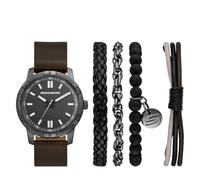 Skechers Ensemble de montres à trois aiguilles en polyuréthane marron foncé (modèle : SR9146)