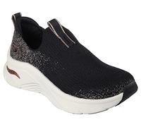 Skechers Femme Arch Fit D'lux Chausson, Tricot Noir avec Bordure Or Rose, 40 EU