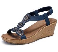 Skechers Femme Beverlee-Date Glam Sandale cale, Bleu, 39 EU