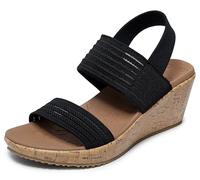 Skechers Femme Beverlee-Sheer Luck Basket, Black Engineered Knit Mesh, 36.5 EU