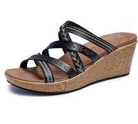 Skechers Femme Beverlee-Tiger Posse Sandale cale, Noir, 37 EU
