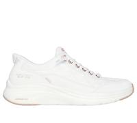 Skechers Baskets Femme Contour Foam Golden Hour – Cuir Duraleather blanc, bordure or rose – 38 EU