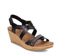 Skechers Femme Cork Wedge Basket, Black Duraleather, 35.5 EU