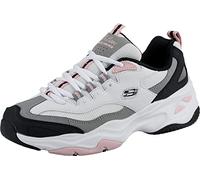 Skechers Femme D'lites 4.0 Fresh Diva Sneaker, White Leather Mesh Black Pink Trim, 38 EU