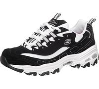 Skechers Femme D'lites Biggest Fan Baskets, Black Trubuck White Mesh Silver Trim, 36 EU