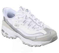 Skechers Femme D'Lites Smooth Nostalgia Basket, White Leather/Duraleather/Mesh/Silver Trim, 38 EU