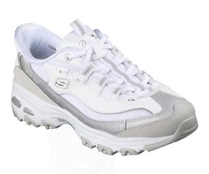 Skechers Femme D'Lites Smooth Nostalgia Slip-In ENTRAINEUSE, White Leather/Duraleather/Mesh/Silver Trim, 39 EU