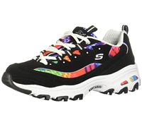 Skechers Femme D'Lites Summer Fiesta Baskets, Trubuck Noir Multi-Maille Bordure Blanche, 38.5 EU