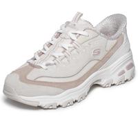 Skechers Femme D'Lites Vintage Haze Baskets, Natural Leather Duraleather Off White Mesh TR