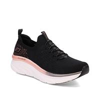 Skechers Baskets femme D'Lux Walker Let It Glow – Noir maille, bordure rose gold – 39,5 EU