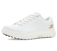 Skechers Go Golf Drive 6 Arch Chaussures de Golf imperméables en Cuir pour Femme Coupe décontractée, Blanc/doré, 38.5 EU