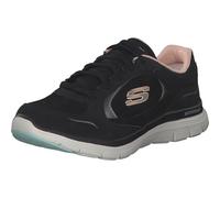 Skechers Femme Flex Appeal 4.0 True Clarity Basket, Cuir Noir PU Maille Bordure Rose Clair, 37 EU