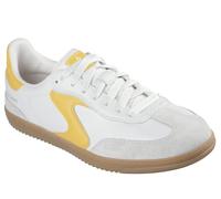 Skechers Femme Hotshot Kickoff Basket, White Duraleather/Leather/Yellow Trim, 36.5 EU