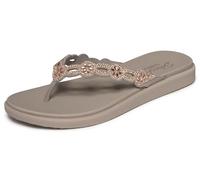 Skechers Sandales Plates de méditation pour Femme Luxe-Strass découpées au Laser, Taupe, Pointure 40
