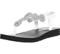 Skechers Femme Meditation-Stars & Sparkle Tongs, Blanc (White Duraleather/Clear Rhinestone Trim WHT), 39 EU