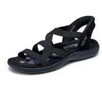 Skechers Femme Reggae Slim - Stretch Flex Hands Free Slip-ins Sandale, Noir, 37 EU
