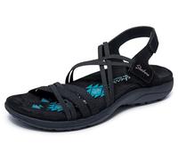 Skechers Femme Reggae Slim-Takes Two Sandale Plate, Noir/Noir, 38 EU