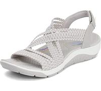 Skechers Femme Sporty Sandales Bout Ouvert, Beige (Natural & Taupe Gore Nat), 37 EU