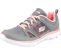 Skechers Femme Summits-New World Baskets, Gris (Gray Leather/Mesh/Coral Trim Gycl), 38 EU