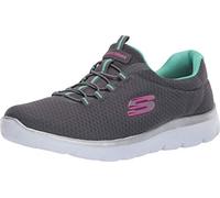Skechers Femme Summits Sneaker, Charcoal Mesh/Green & Pink Trim, 37 EU