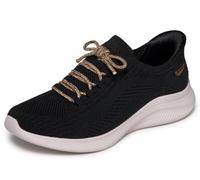 Skechers Femme Ultra Flex 4.0 Cosmic Diamonds Baskets, Black Knit/Rose Gold Rhinestone Lace, 38 EU