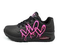 Skechers Femme Uno Dripping In Love Basket, Noir avec Imprimé Rose Duraleather Noir M, 36 EU